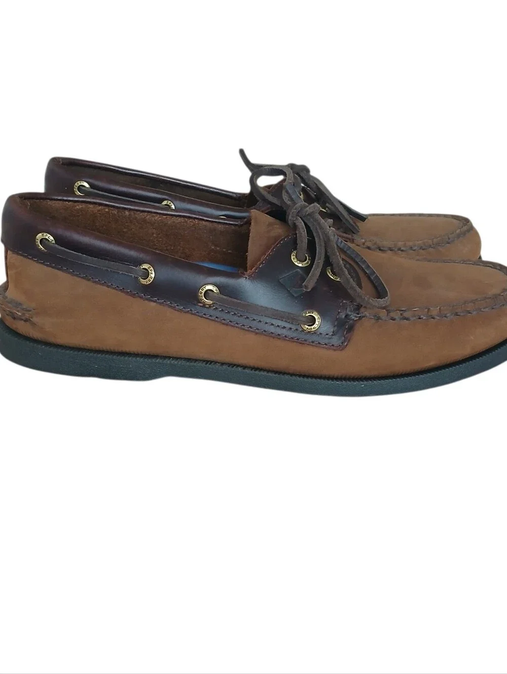 NWOB SPERRY Authentic Original 2 Eye Leather Boat Shoes Men's 9.5 2-Tone Brown